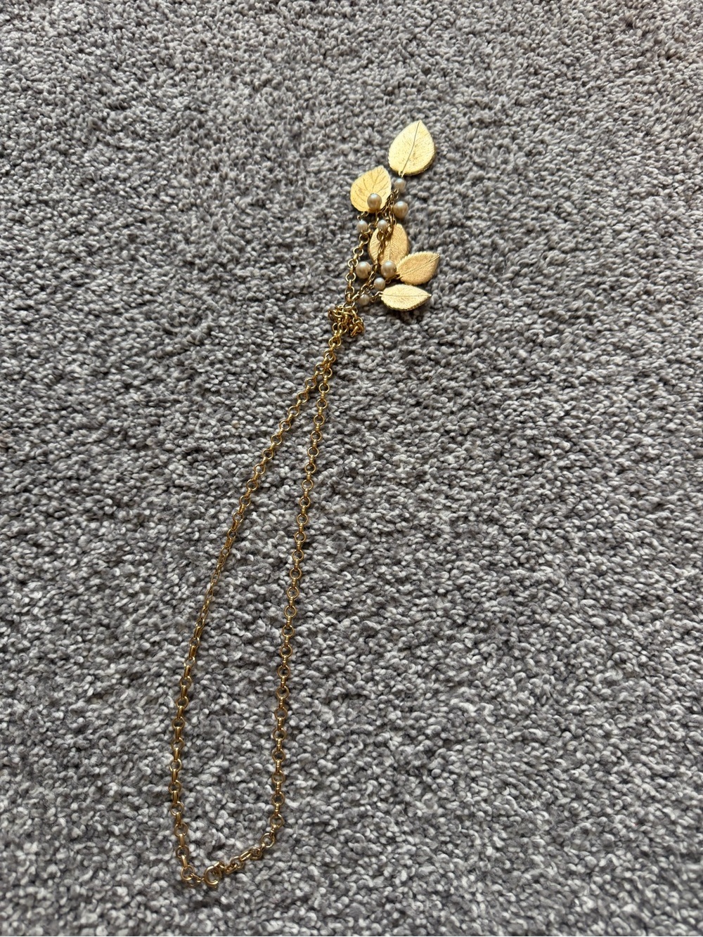 Gold Leaf Pendant Necklace with pearls vintage mid-century fall